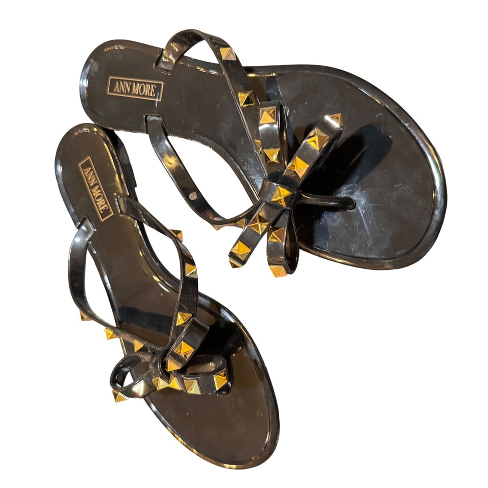 Ann More Studded Bow Thong Sandals Black Jelly Slides‎ Flats 8.5 women's EUC - Picture 11 of 11